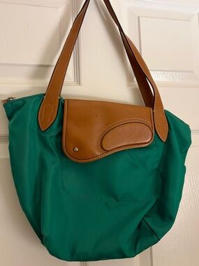 Lauren Ralph Lauren Green Tote with Tan Leather Trim